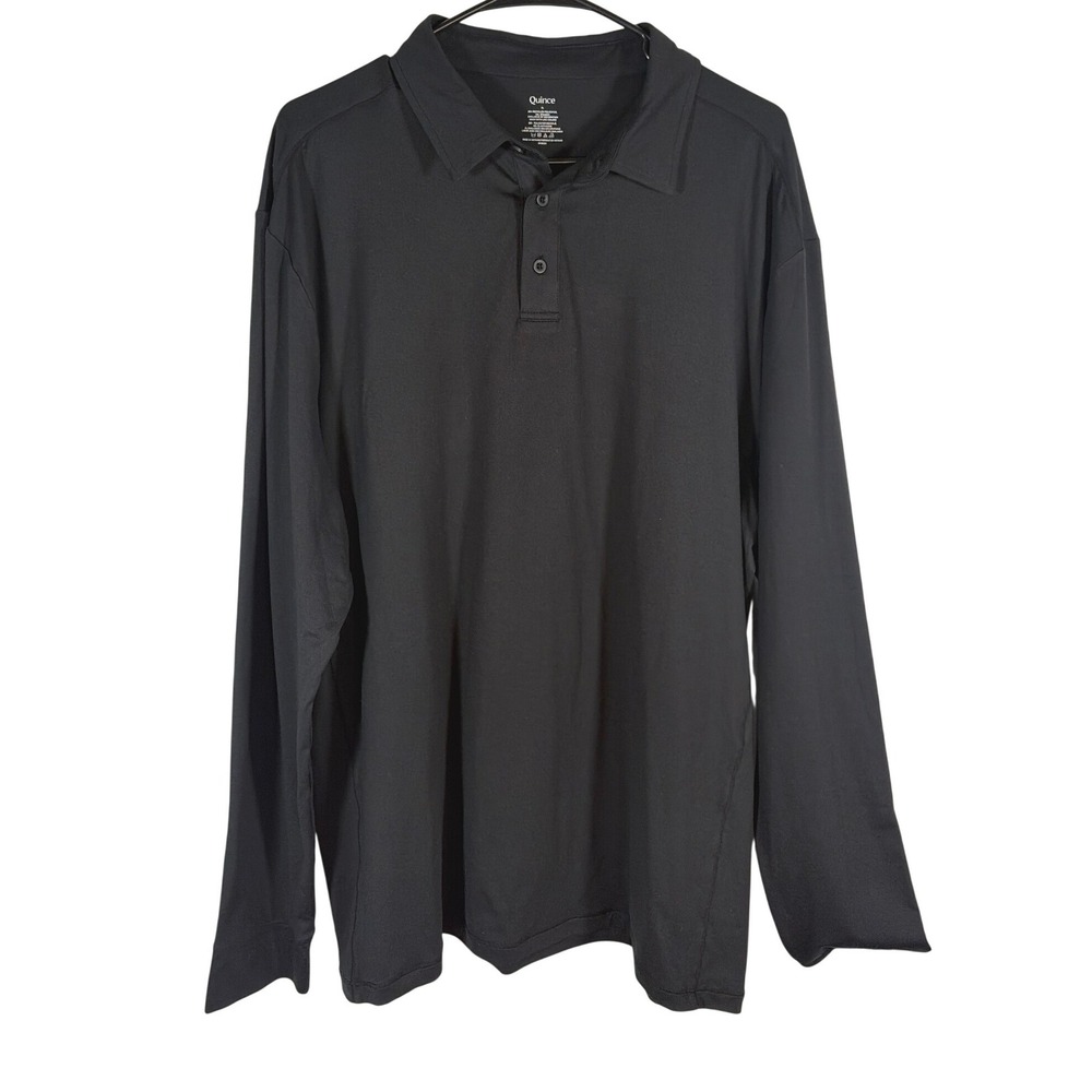 Quince Mens Active Performance Athleisure Polo Shirt Long Sleeve Black XL